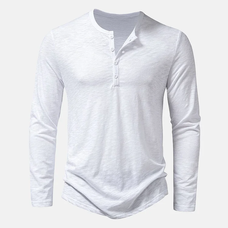 Men's Casual Crew Neck Buttons Long Sleeve Polo T-Shirts