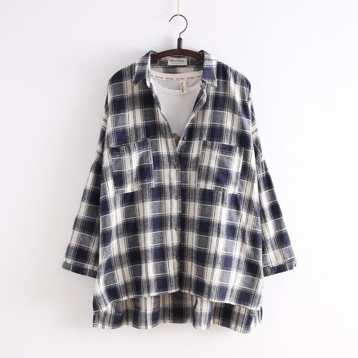 Navy/Black Korean Style Student Lattice Shirt SP154034