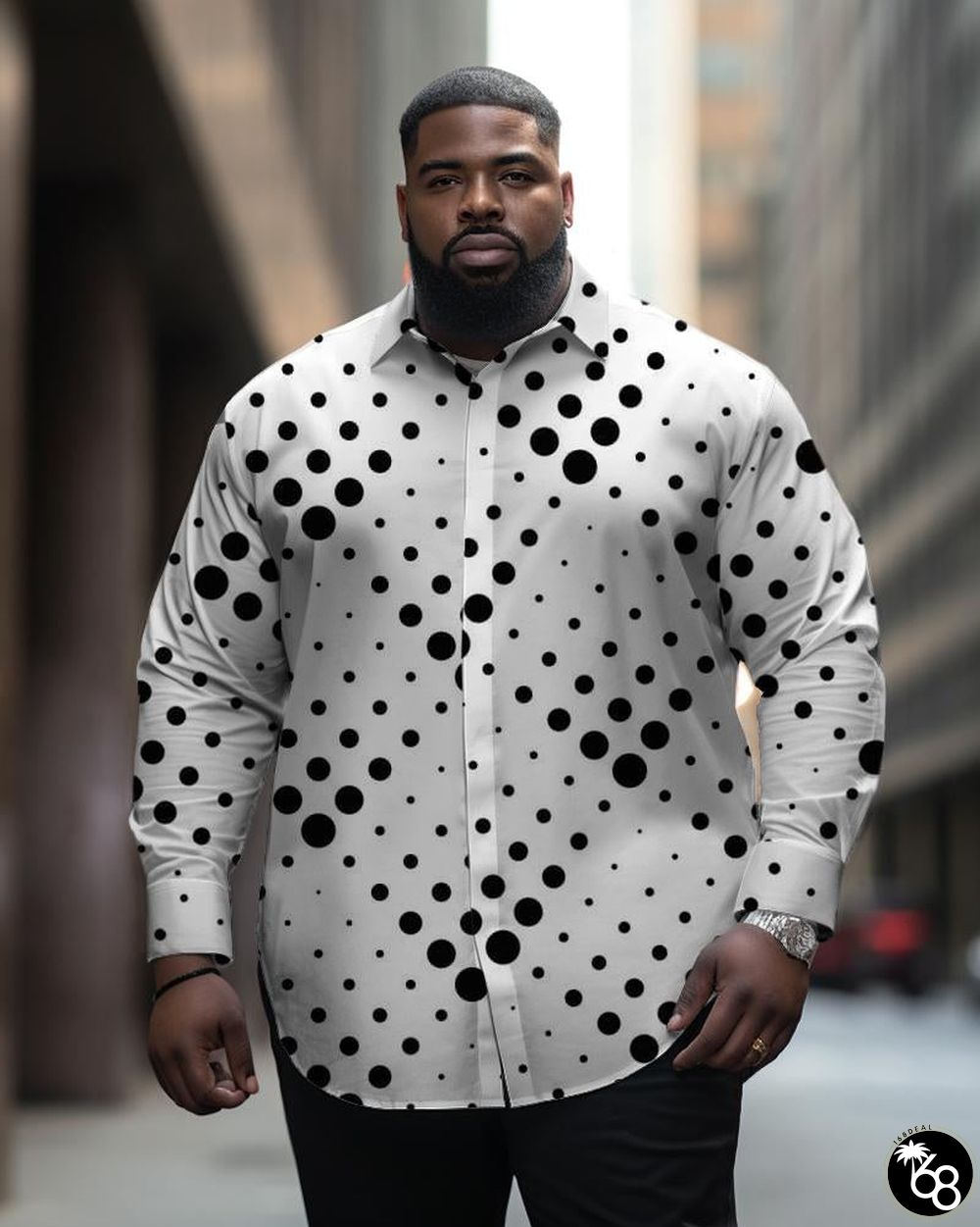 Plus Size Casual Men's Polka Dot Long Sleeve Lapel Long Sleeve Shirt | 168DEAL