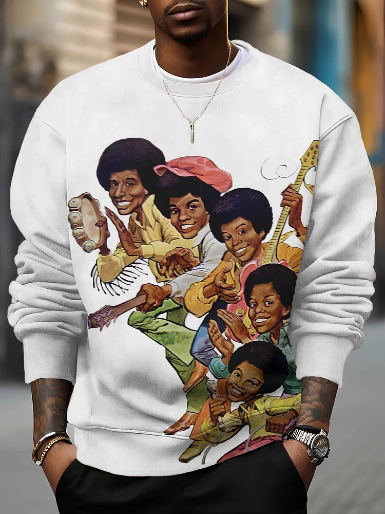 Men's Black Fun Music Print Casual Sweatshirt