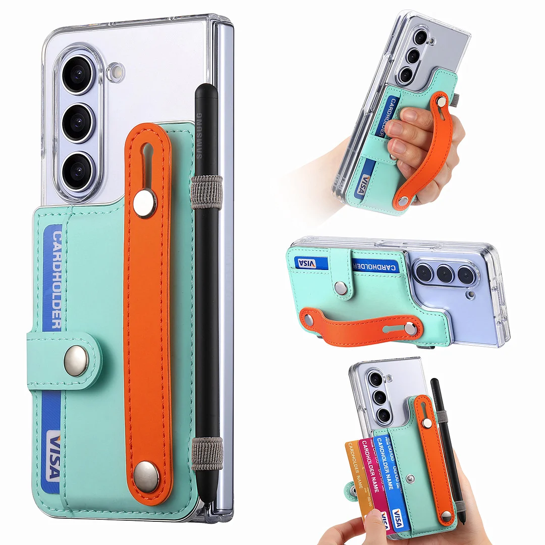 Luxury Leather Phone Case With Cards Slot,Kickstand,Wristband,Stylus And Stylus Slot For Galaxy Z Fold5