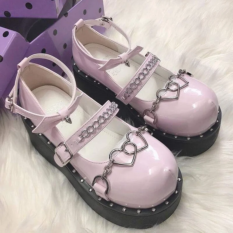 Pink/Black Goth Hearts Punk Platform Shoes SP15940
