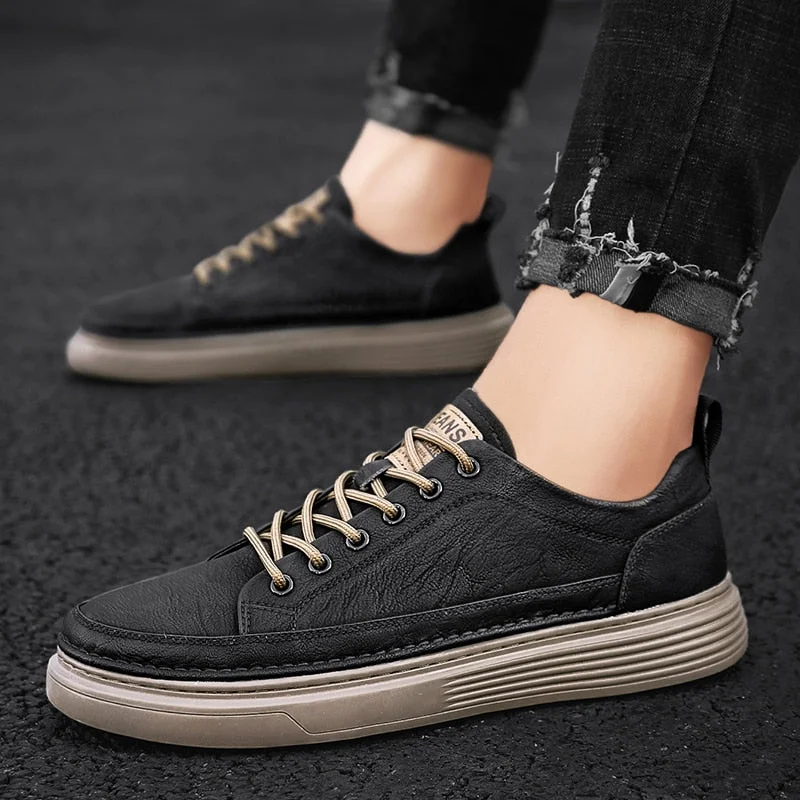 Back to college Men Leather Casual Shoes Winter Cotton Flat Running Sneakers Warm Skate Shoes 2023 New Fashion Anti-Skid Wear Men Boots Classic