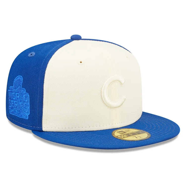 New Era 59Fifty Tonal Chicago Cubs 2016 World Series Patch Hat - White, Royal QueenFunky