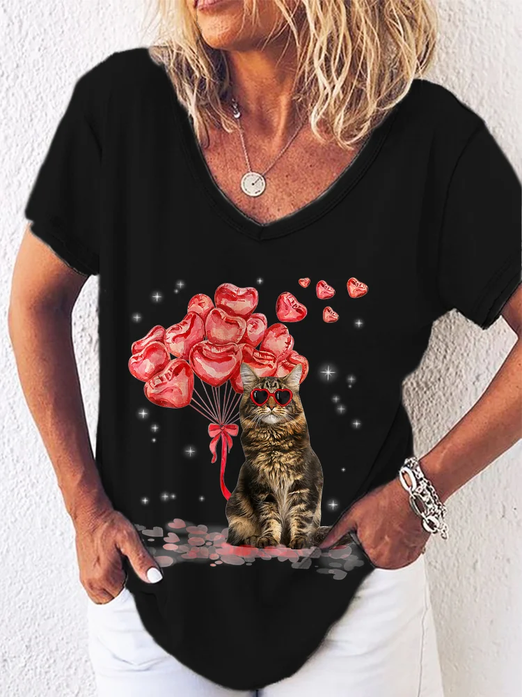 Funny Valentines Day Cat Short Sleeve T Shirt