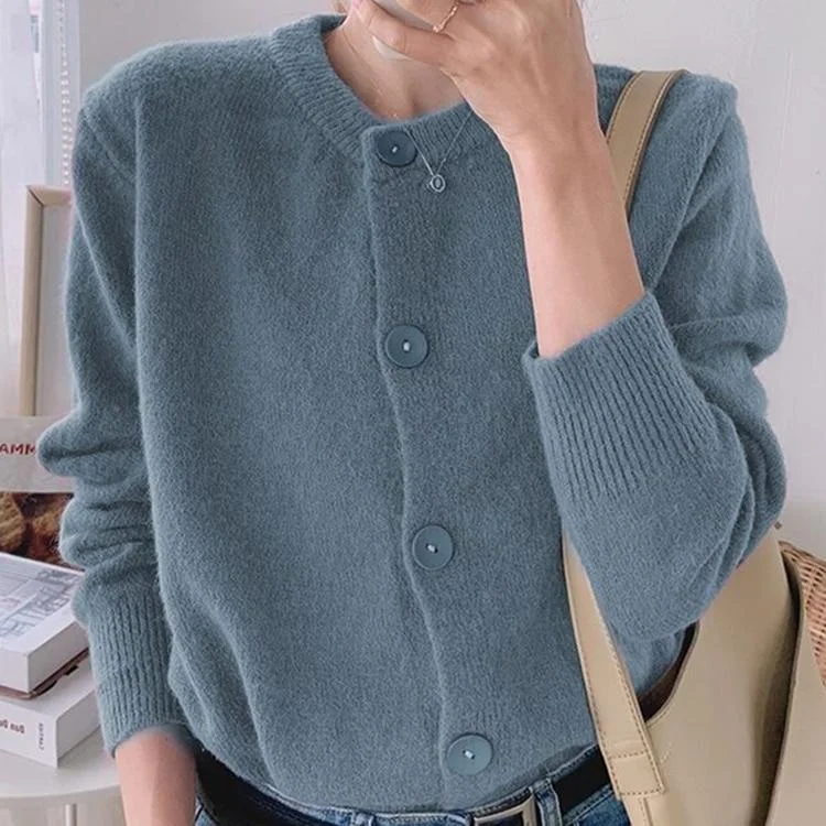 Women's Knitwear Cardigans Korean Casual O-neck Long Sleeve  Knitted Sweater Vintage Jumper Ladies Streetwear