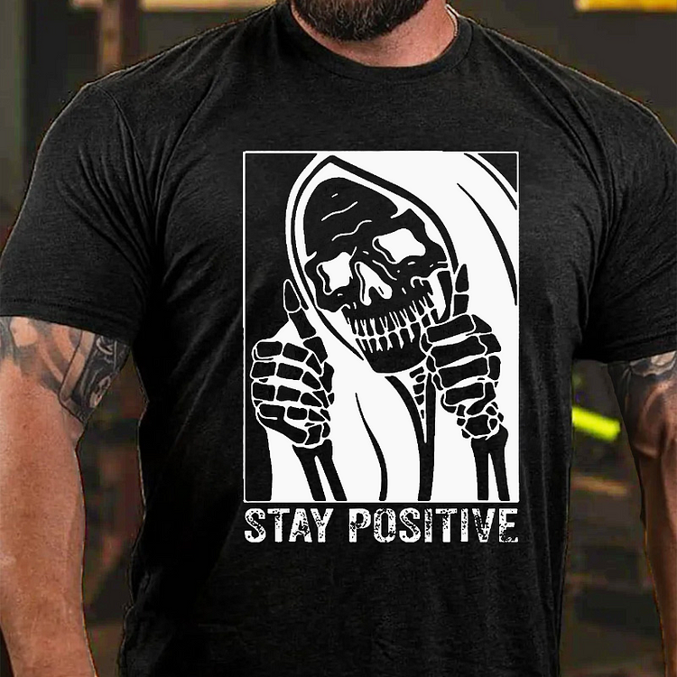 Funny Skull Stay Positive Skeleton Halloween Motivational T-shirt