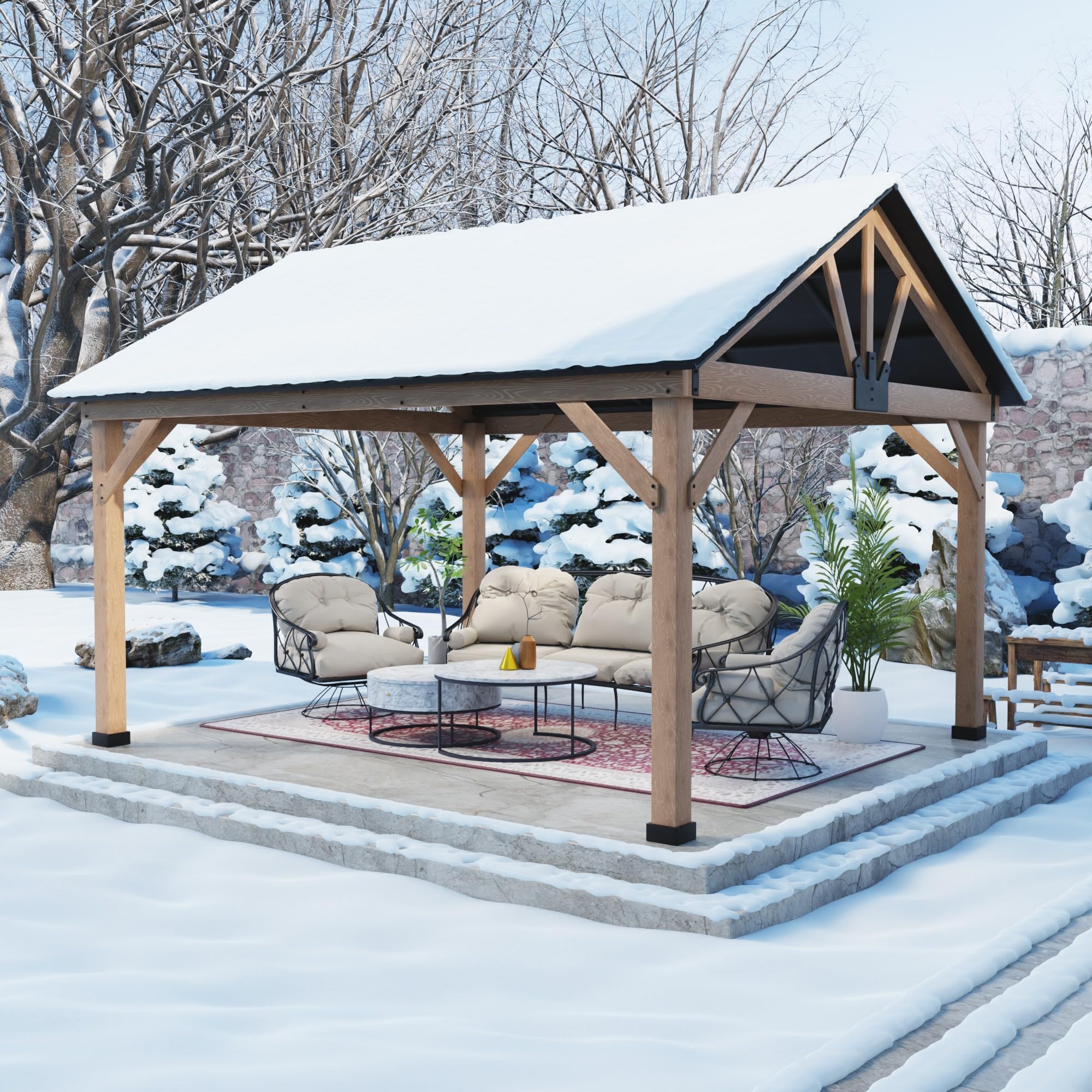 13 x 11 FT Outdoor Cedar Framed Gazebo | JOYSIDE