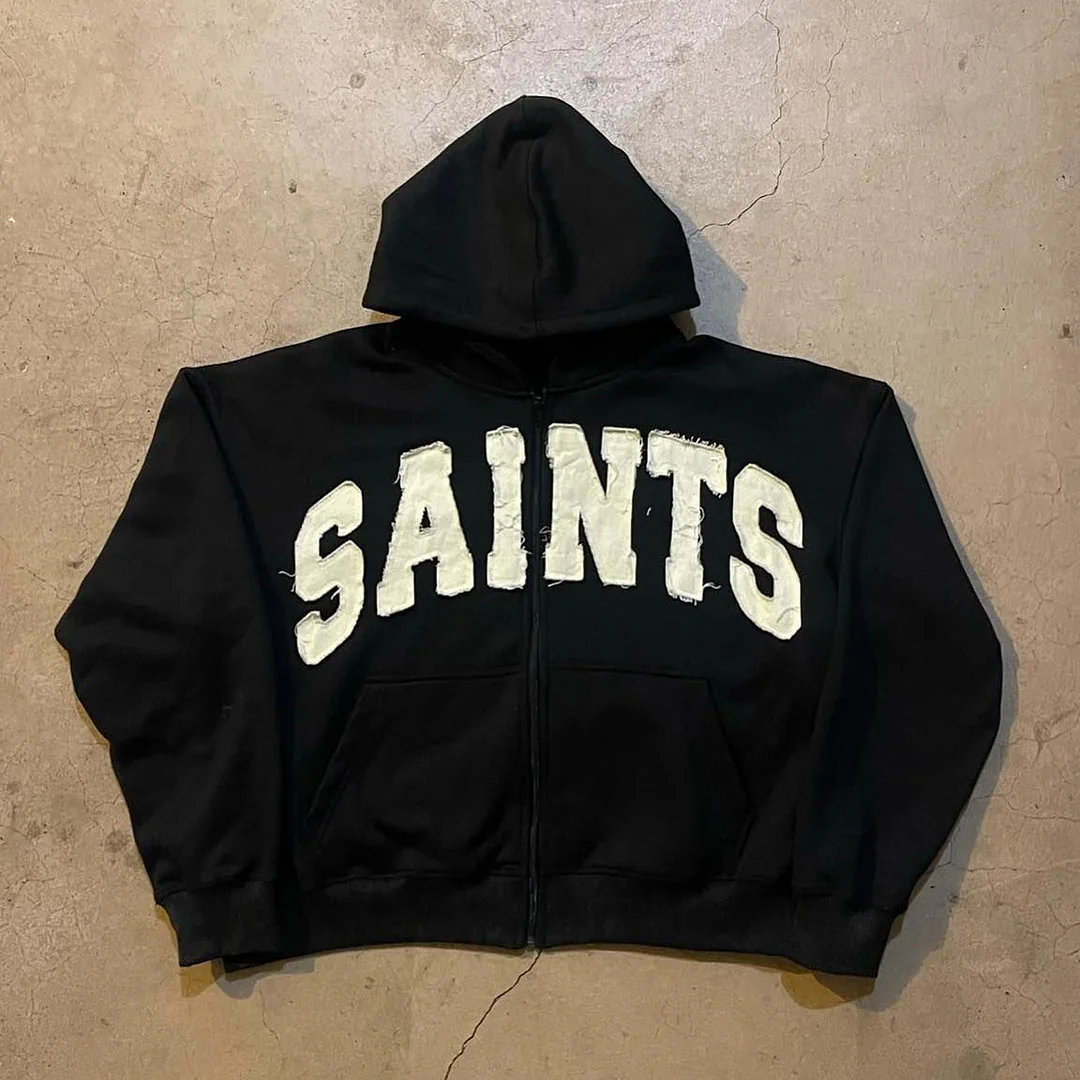 Saints Print Long Sleeve Zipper Hoodies
