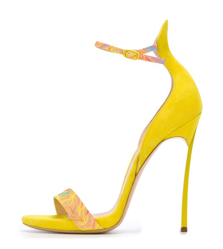Women's Yellow Stiletto Heels Dress Shoes Open Toe Ankle Strap Sandals |FSJ Shoes