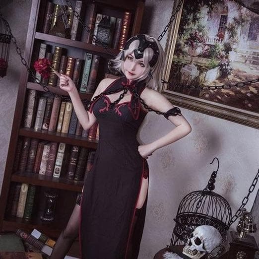 Custom Size Fate Grand Order Jeanne d'Arc Alter Cosplay Black Chain Anime Cheongsam SS0778