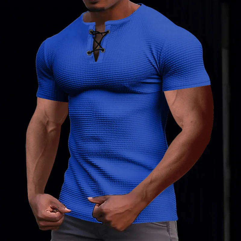 Casual Slim Solid Color V-Neck Pocket Men's Half-Sleeve T-Shirt