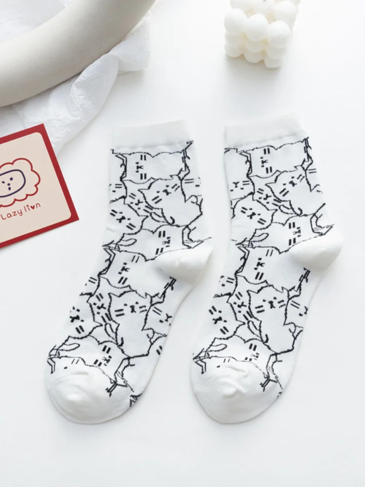 Cat Printed Mid-Tube Socks