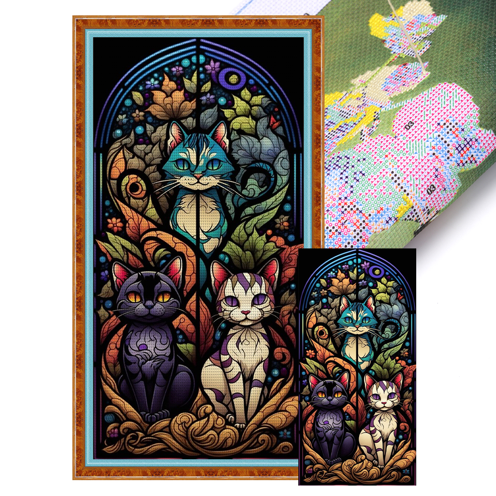 5D Chrismas Stained Glass Cat Diamond Painting ,Adult Diamond Art Kit, DIY Diamond Painting Kit, Full Diamond Round Diamond Point Diamond Art Kit, Cra