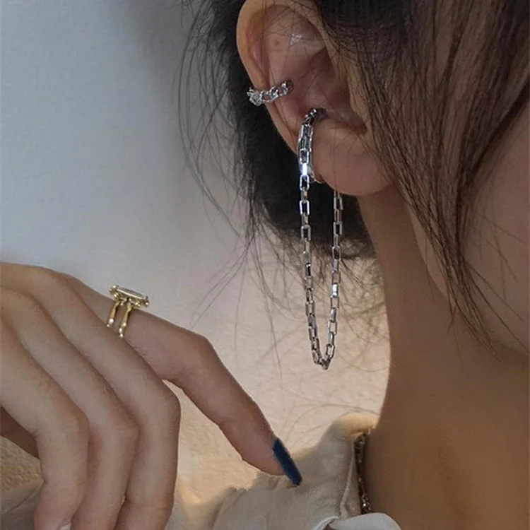Punk Metal C-shaped Tassel Chain Ear Bone Clip Earrings SP304
