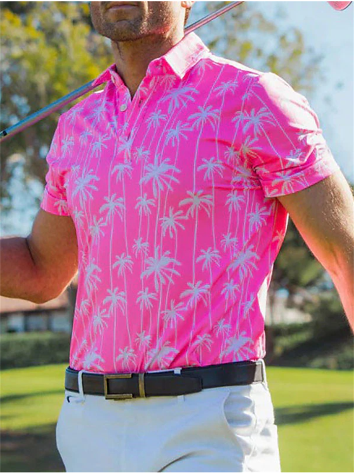 Men's Polo Shirt Golf Shirt Coconut Tree Graphic Prints Turndown Light Pink Light Green Pink Blue Purple Outdoor Street Short Sleeves Button-Down Print Clothing Apparel Fashion Designer Casual Soft-Cosfine