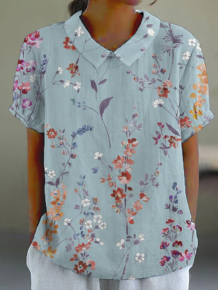 Short Sleeve Lapel Shirt with flower pattern