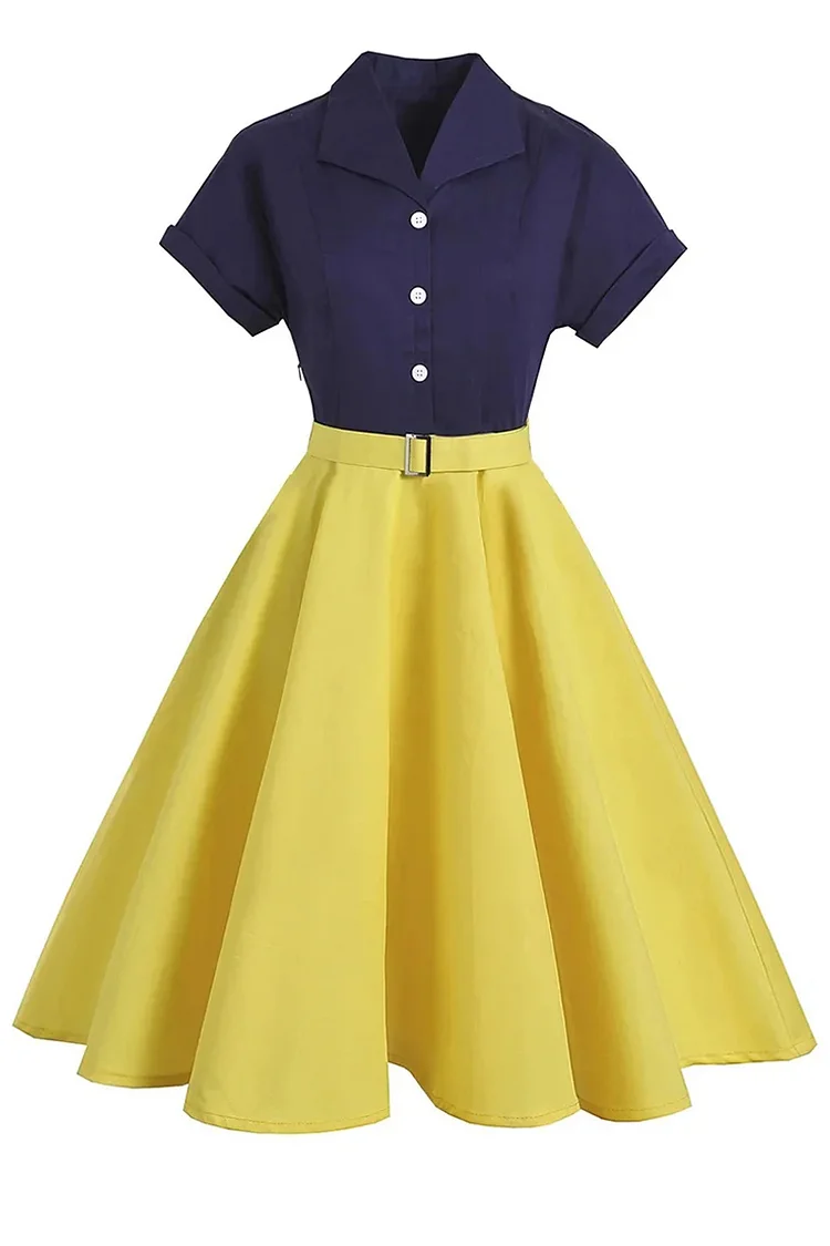 1950s Suit Turndown Collar Button Stitching A Line Midi Dresses