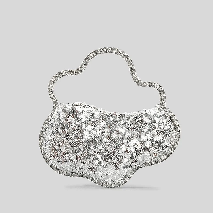 Wave Shape Rhinestone Inlaid Sequin Bag-Silver