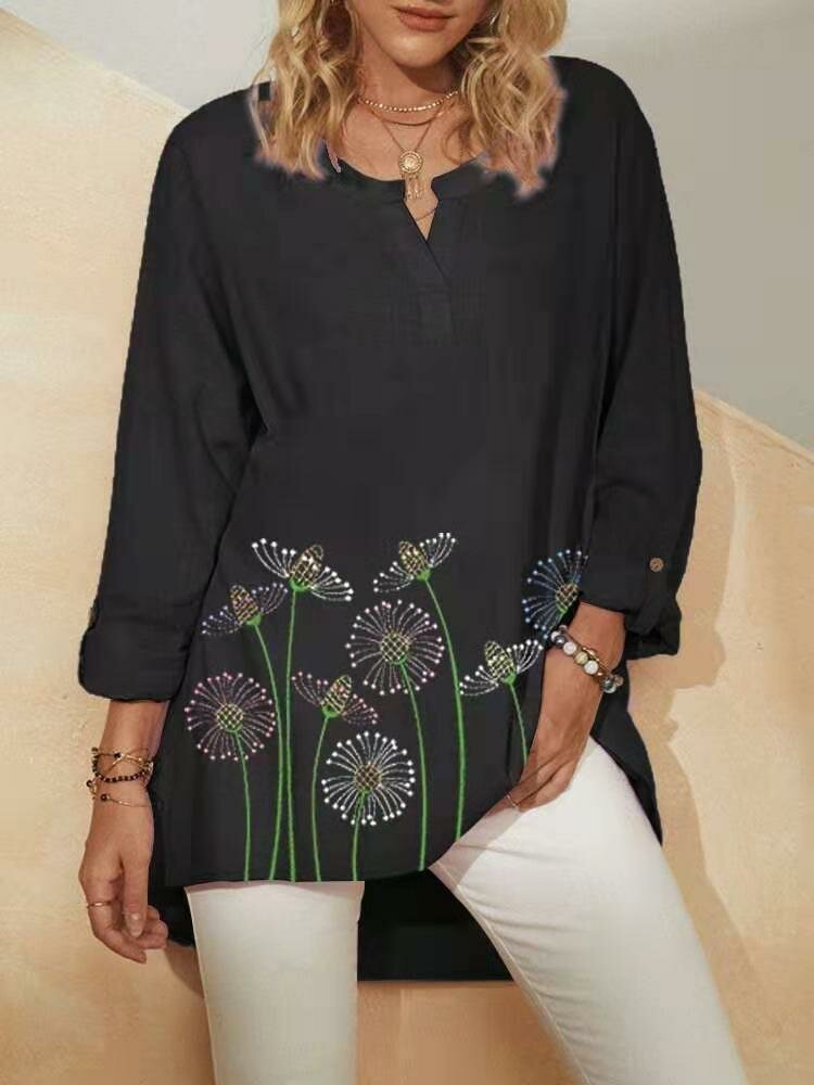 Embroidery Flower V neck Long Sleeve Casual Blouse For Women P1832663