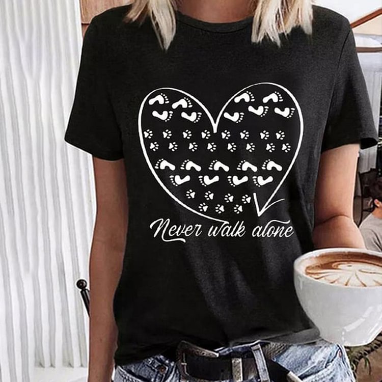 Vefave Dog Paw Print Crew Neck Short Sleeve Casual T-Shirt