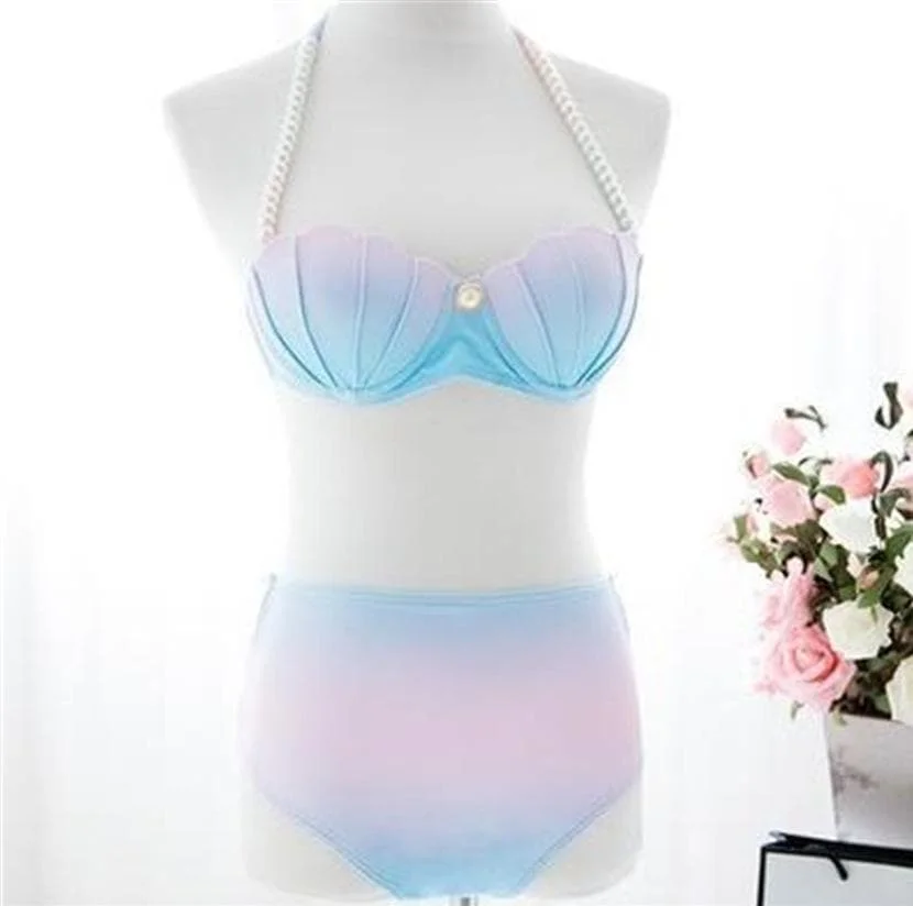 S XL Pastel Mermaid Swimsuit Sea Shell Bikini Set SP166476