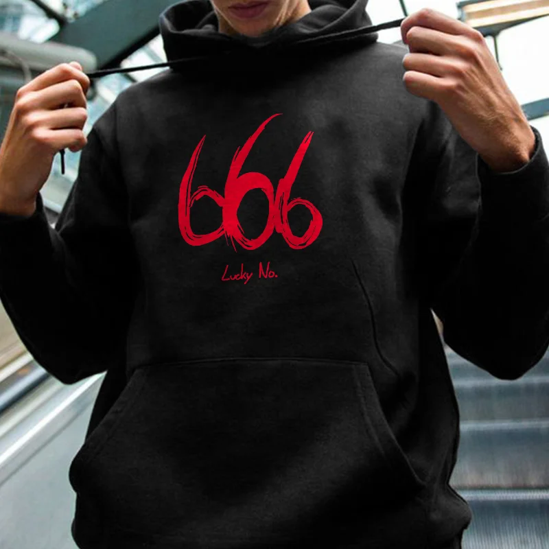666 Lucky No. Printed Casual Men's Hoodie -  