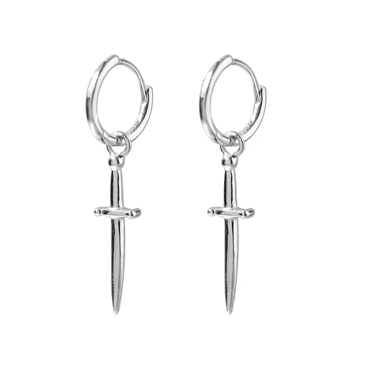 Simple Cross Sword Silver Earrings