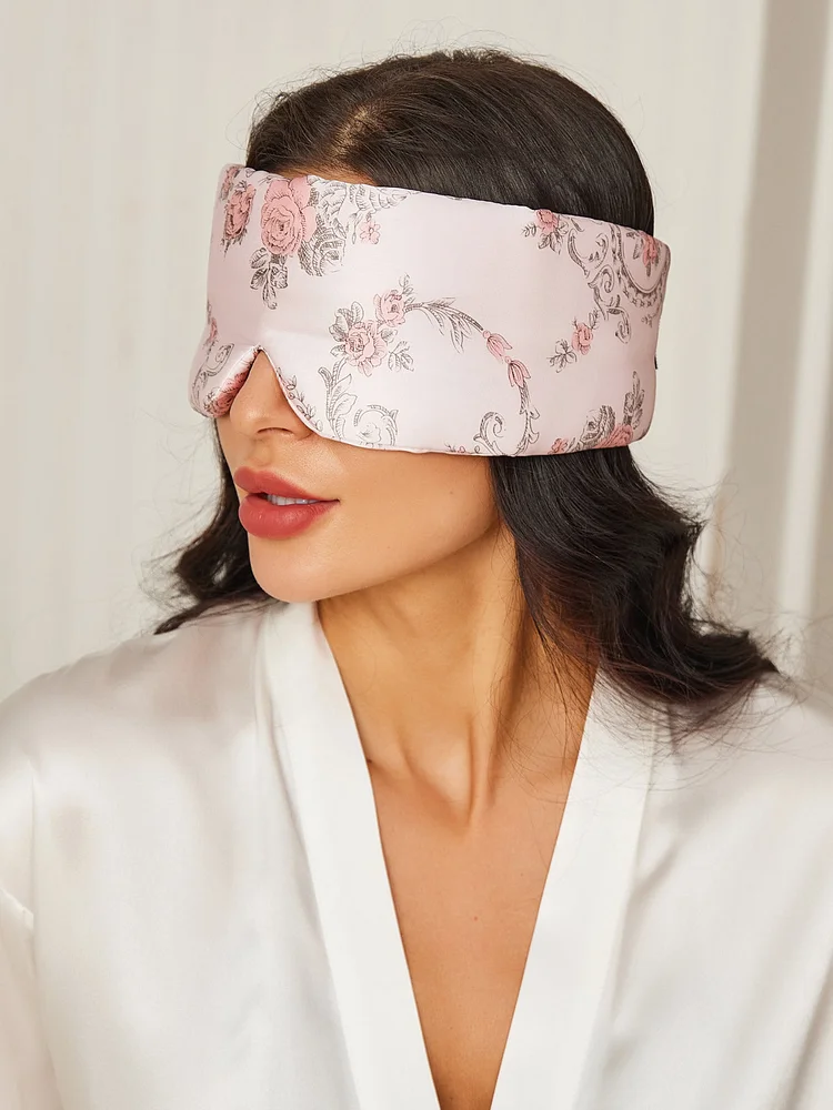 Elegant Floral Printed Silk Sleep Eye Mask