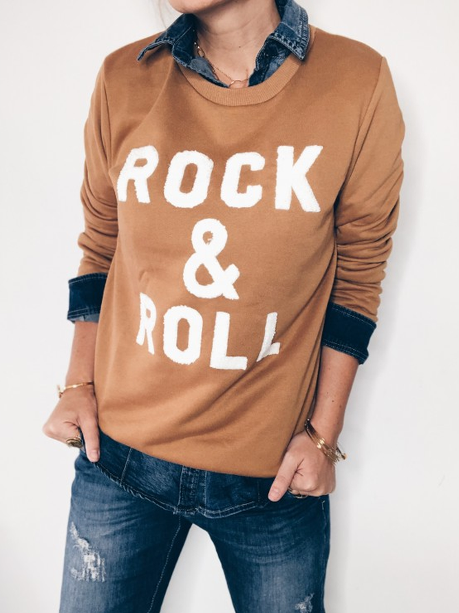 Crew Neck Letter Cotton-Blend Casual Sweatshirt Zaesvini