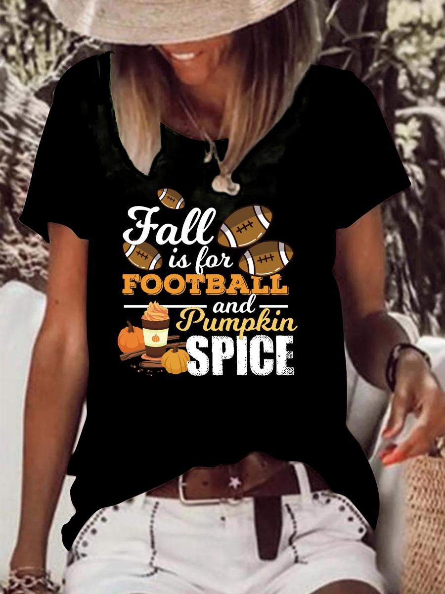 Funny Pumpkin Spice Fall Football Raw Hem Tee-Guru-buzz