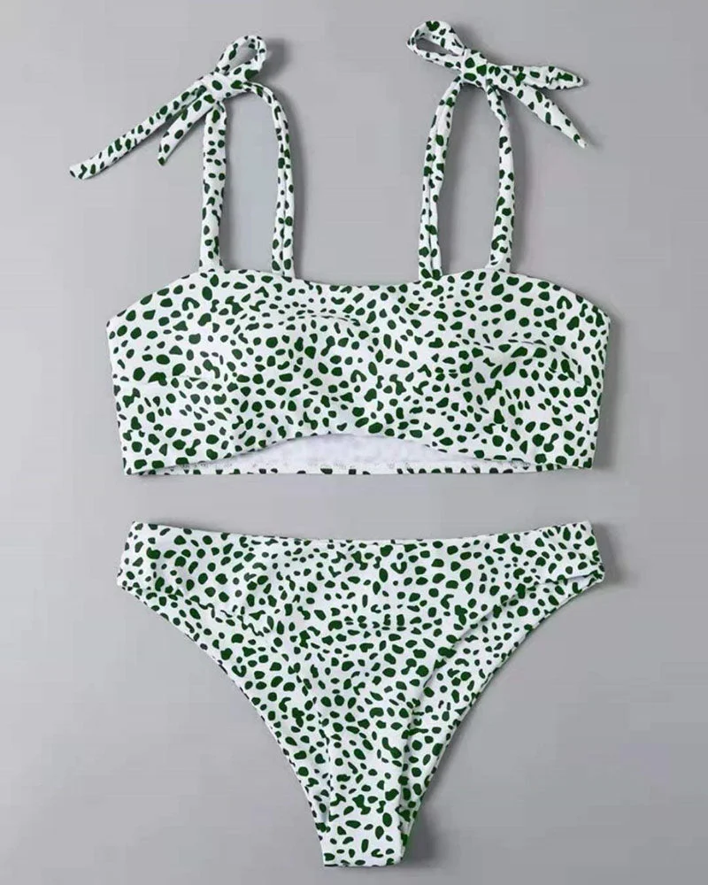 Dalmatian Tie Shoulder Bikini Swimsuit