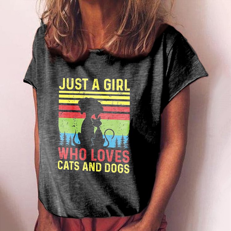 Casual Crew Neck Dog Print T-Shirt