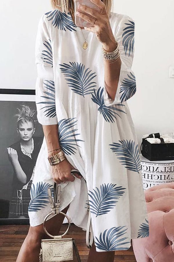 Vacation Leafy Print Swing Dress - BlackFridayBuys