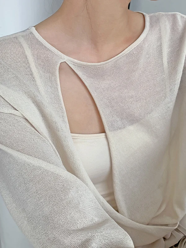 Simple Round Neck Hollow Long Sleeve Sweater