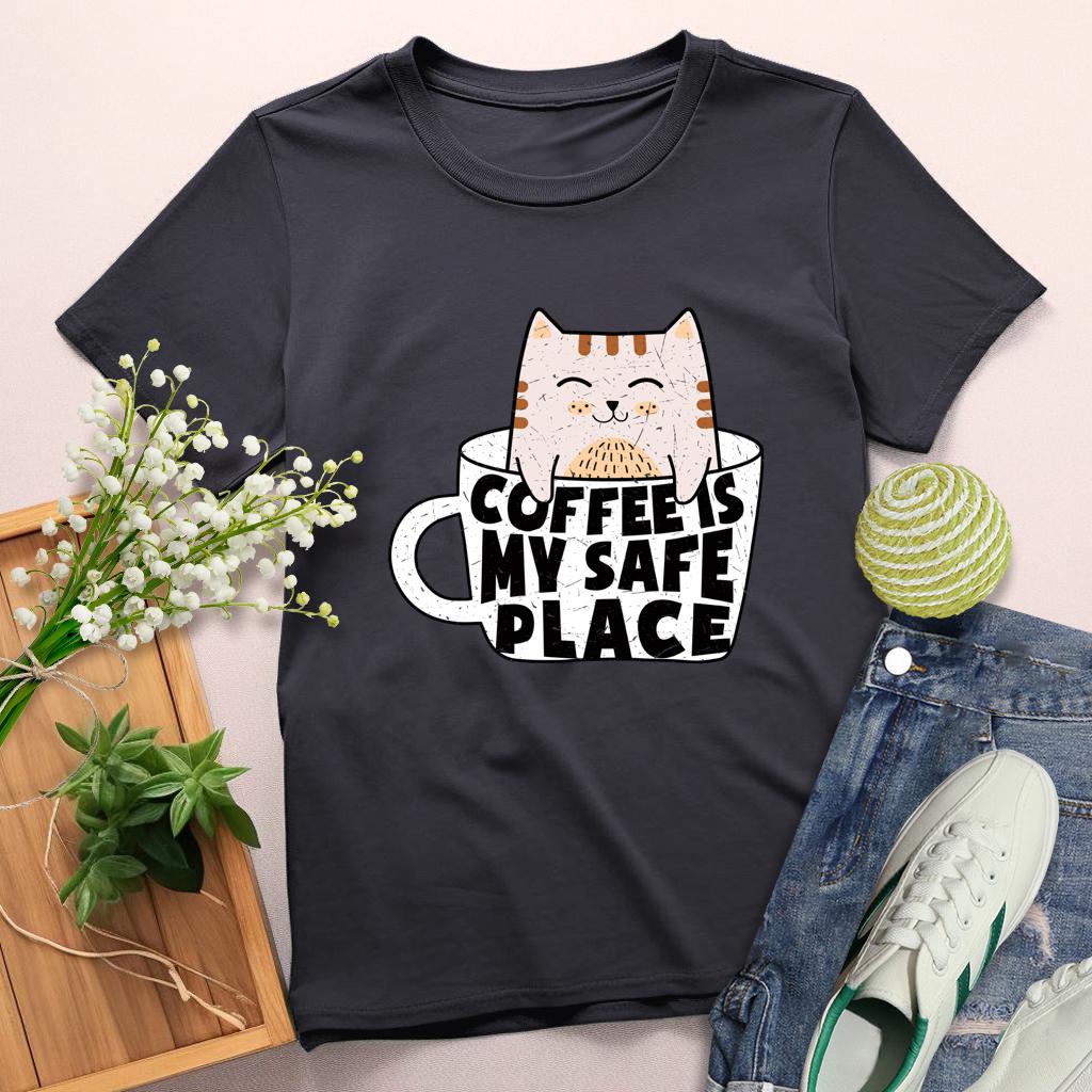 Coffee is my safe place Round Neck T-shirt-0025213-Guru-buzz