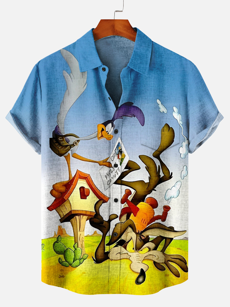 Casual retro cartoon character falling on floor pocket shirt PLUSCLOTHESMAN