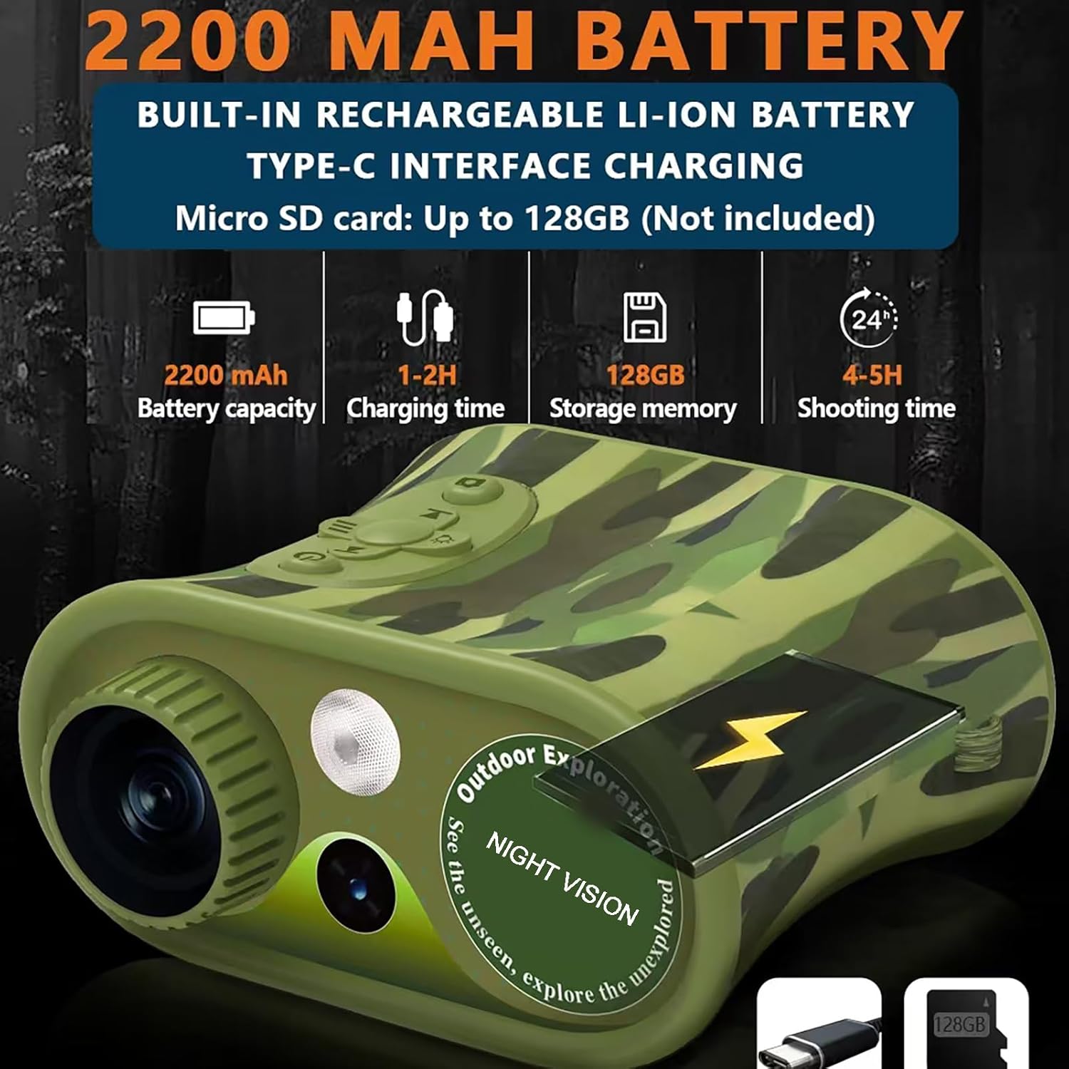 BekinTek Kids Night Vision Binoculars Rechargeable Digital Telescope NVG Infrared Goggles Full Dark Observing Scope 7x IR Adjustment 8x Zoom 2.5K Video Playback 48M Photo 2.4 Inches Large HD Screen with 32G TF Card for Children Day Night Camping Hiking 5