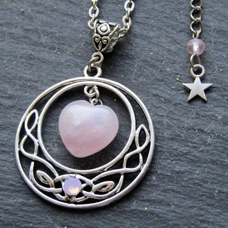 Olivenorma Bohemia Rose Quartz Heart Moon Star Necklace