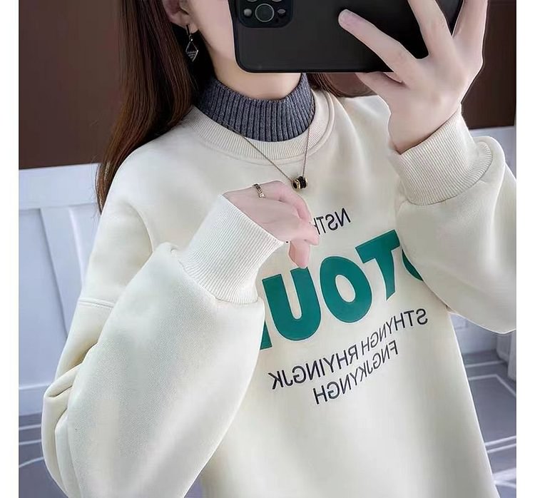 Mock Neck Lettering Print Mock Two Piece Oversized Sweatshirt YY69