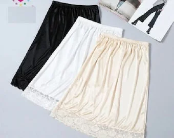 pornhint Pornhint Women half slip skirt sexy under wear skirts vintage soft knee length underskirt