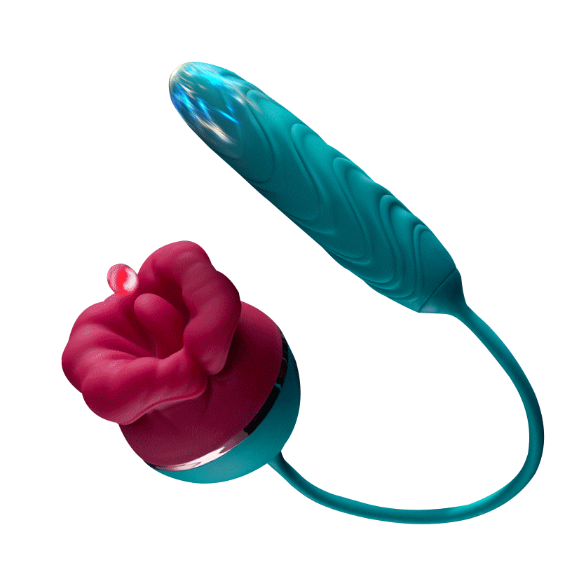Hilda Tongue-licking Rose Clit Stimulator & Thrusting Vibrator - Rose Toy