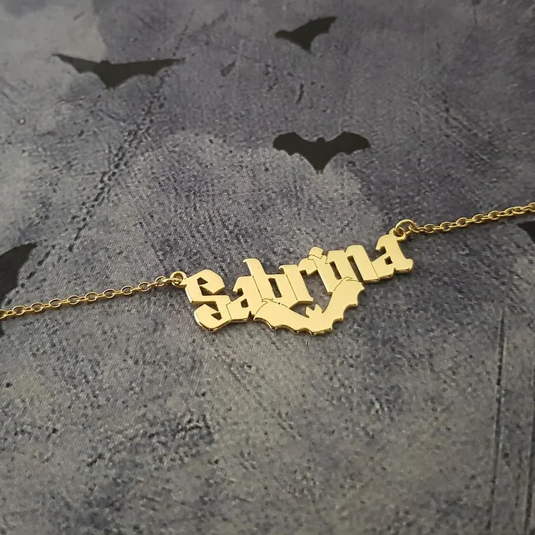 Halloween Name Necklace Personalized Bat Name Necklace for Her