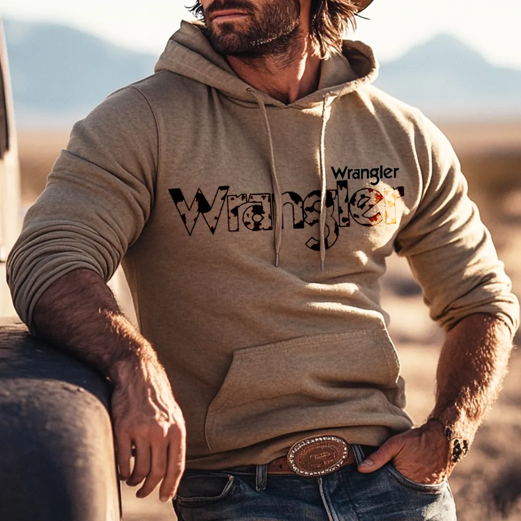 Men's Western V-neck Long-sleeved Hooded Sweatshirt