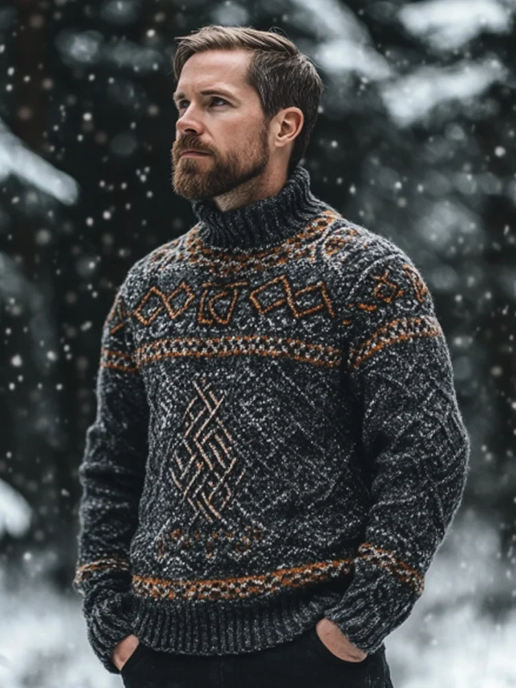 Men's Vintage Viking Inspired Celtic Jacquard Sweater