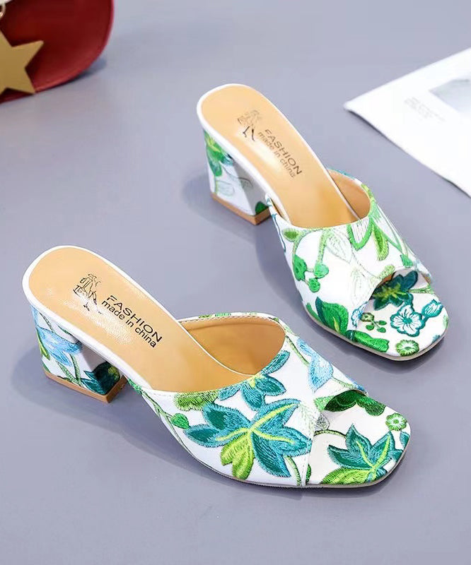 Comfy Light Green Embroidered Pearl Cotton Fabric Slide Sandals main image 1