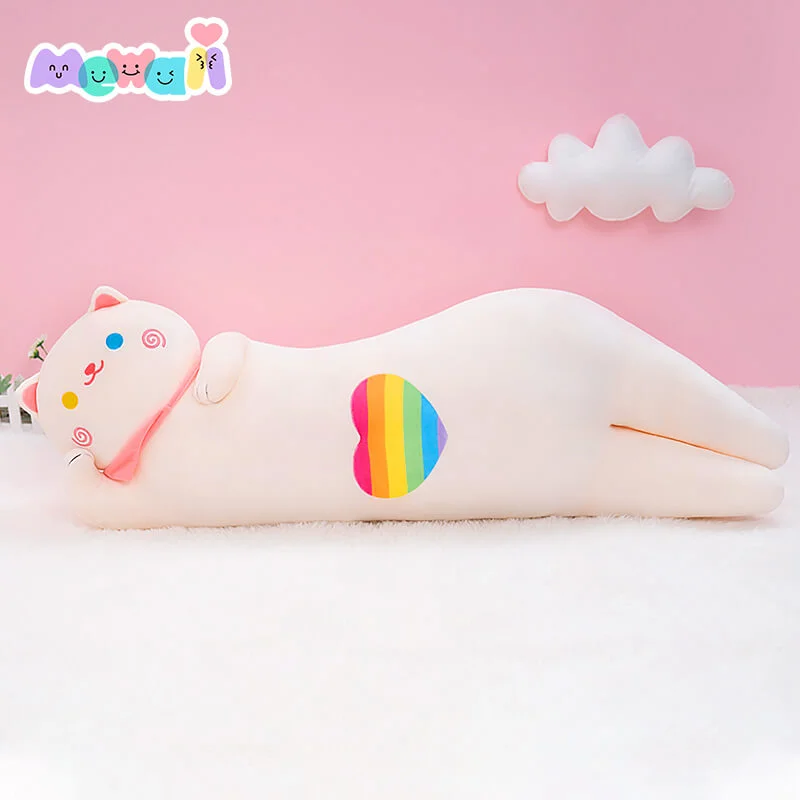 MeWaii® Loooong Family Hugging Pillow White Fat Cat Plushies Stuffed Animal With Heartbeat Pattern