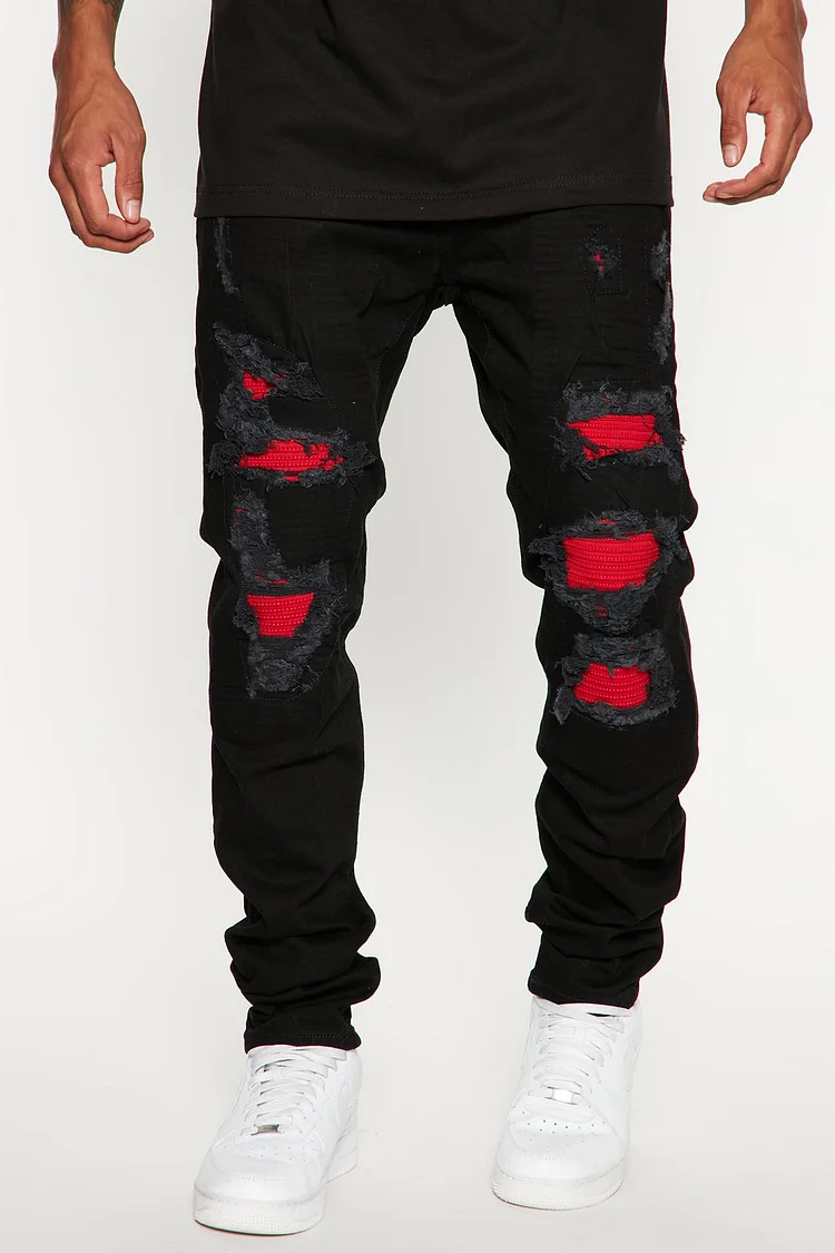 Street Repaired Stacked Skinny Jeans - Black