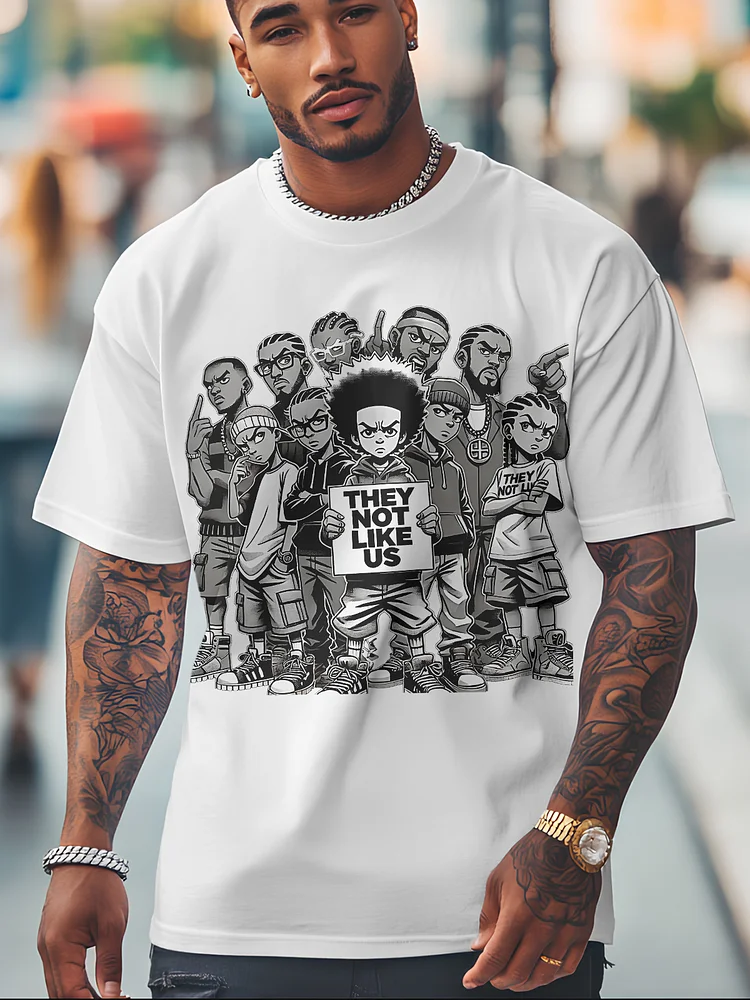 Men's They Not Like Us Cartoon Illustration Print Cotton Casual T-Shirt