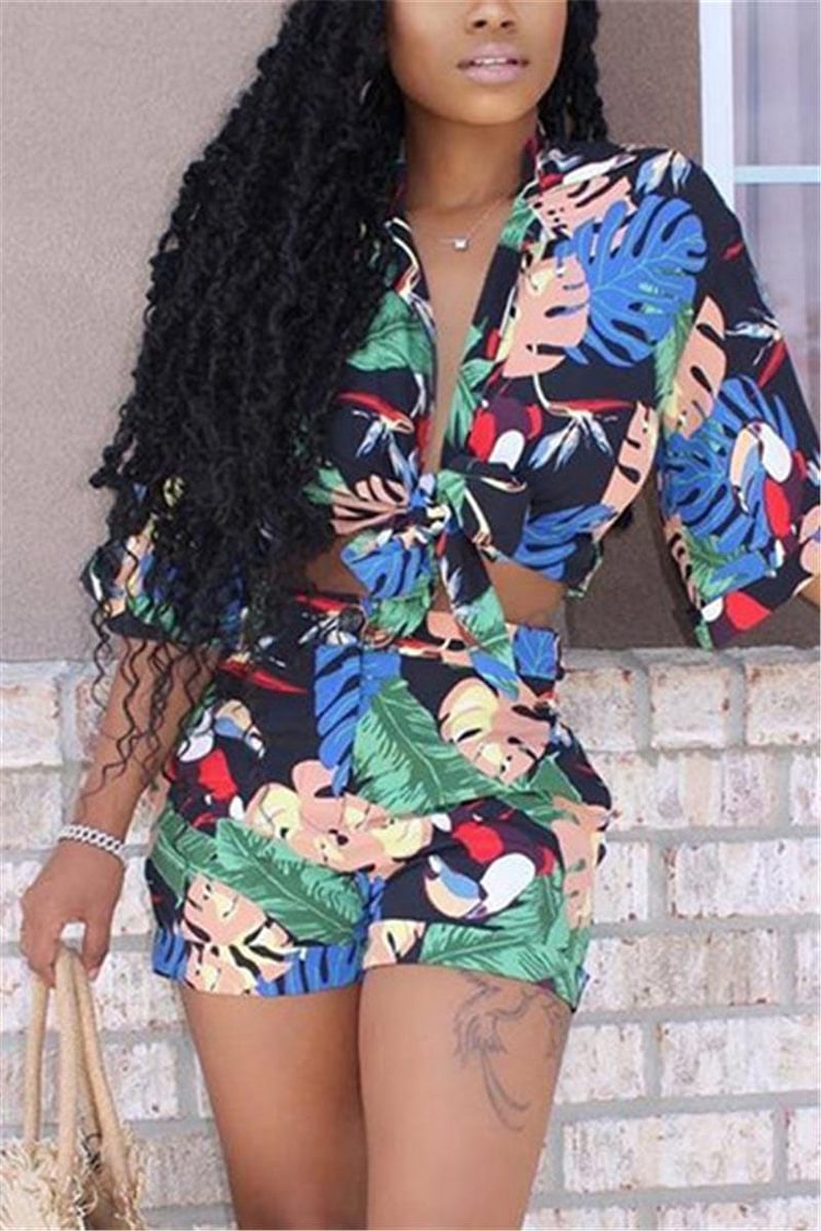 Fashion Short Top Print Two Piece - BlackFridayBuys